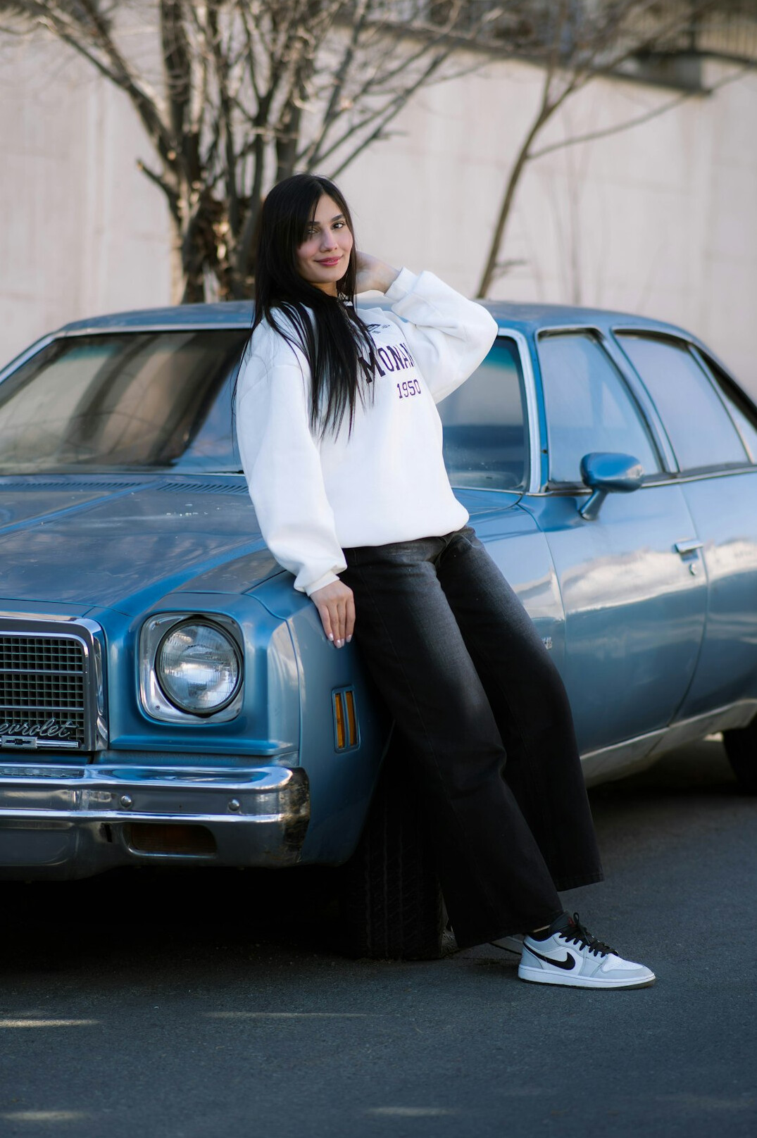 Young woman with long hair portrait